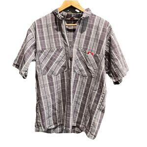 Ben Davis Short Sleeve Grey Plaid 1/2 Zip Men's T-Shirt‎ Size Large